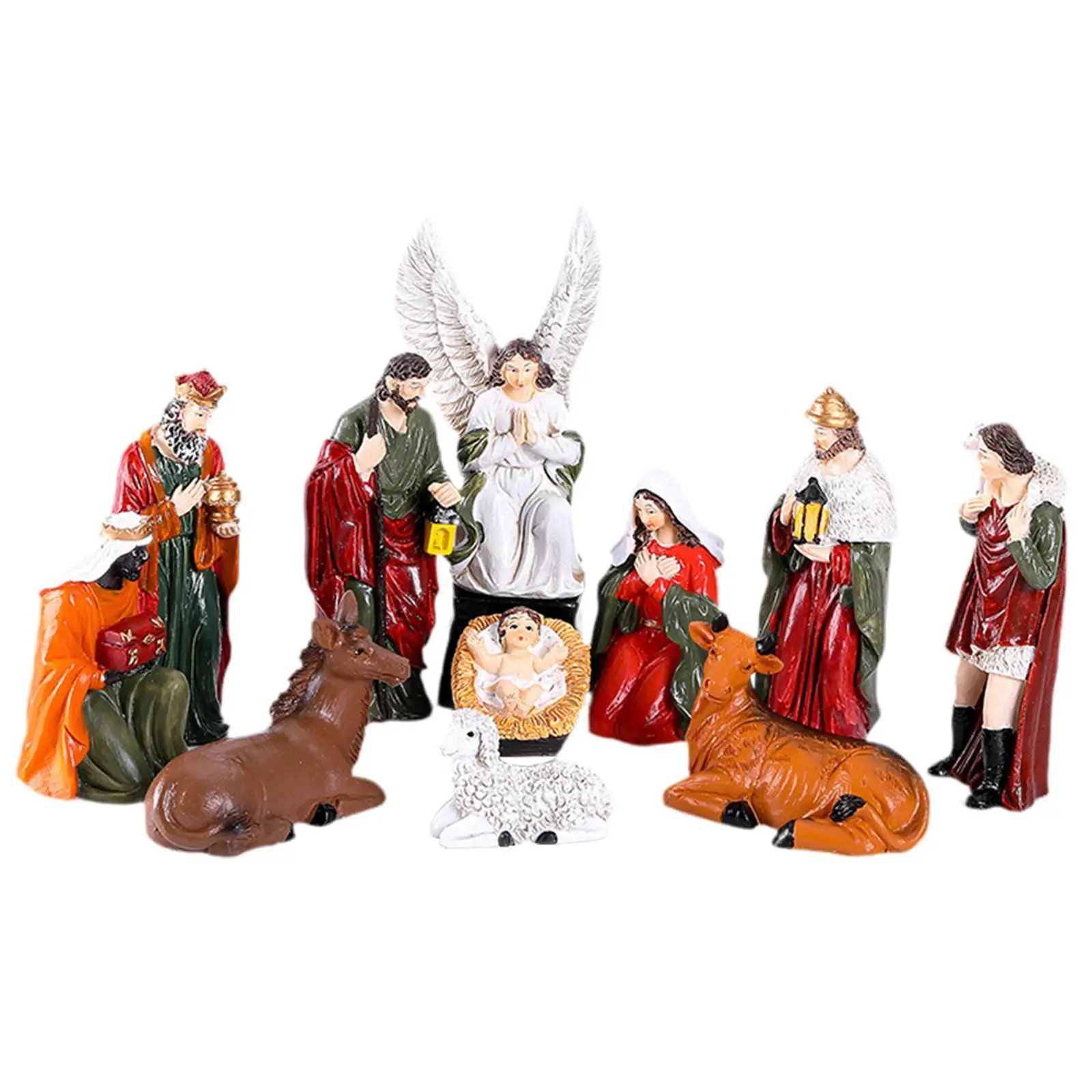 

11x Christmas Nativity Scene Figurines Set Artwork Miniature Statues Christmas Decoration Creative Manger Statues for Bookshelf