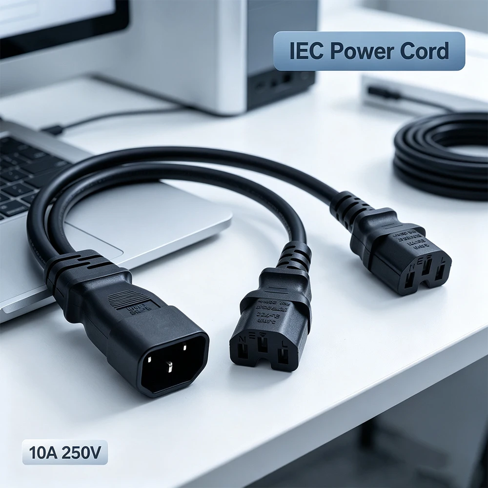 IEC 320 C14 to 2 x C15 Splitter Power Y Type Adapter Cord 10A 250V UPS Server Single C14 to Dual C15 Short Power Adapter Cable