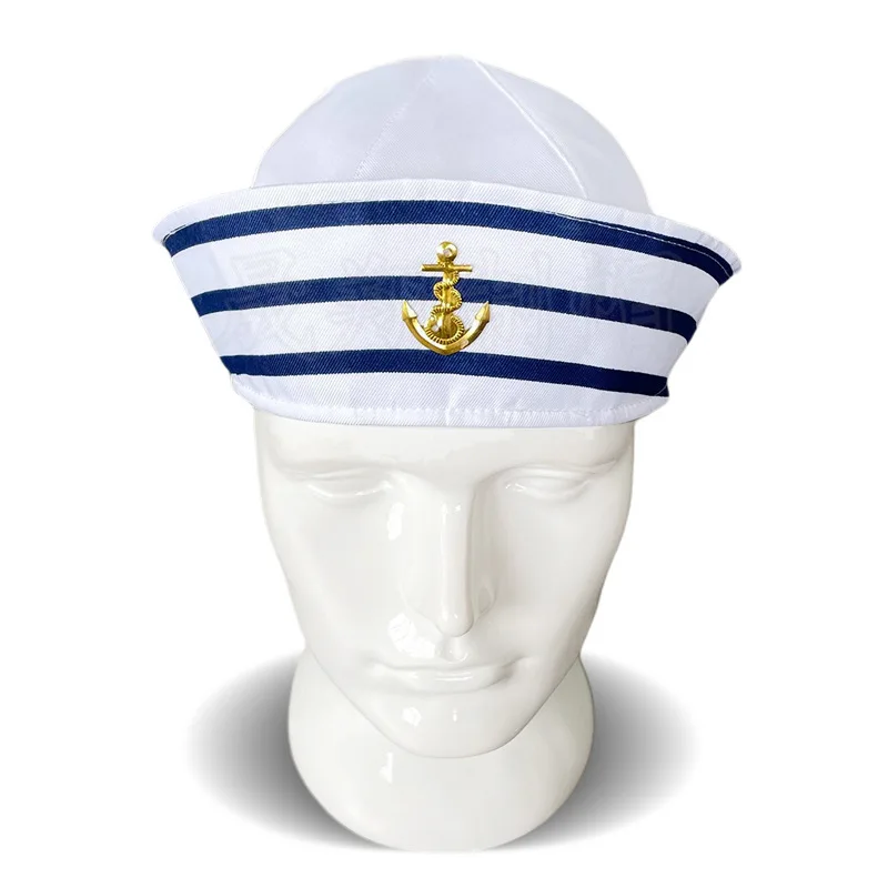 Uomo donna cappelli a vela blu con berretti da capitano bianchi Costume Cosplay Party Performance Accessory Dressing Up Bonnets