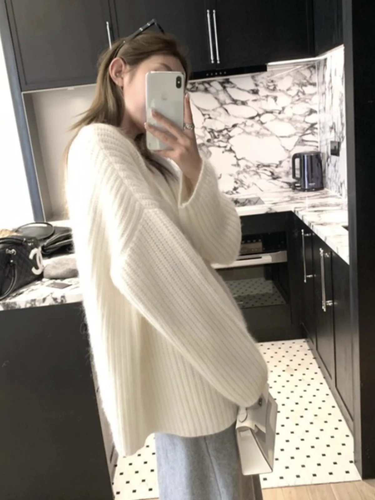 Fashion all-in-one round neck mid-length pure cashmere knitwear women loose autumn and winter wool long skirt wear sweater