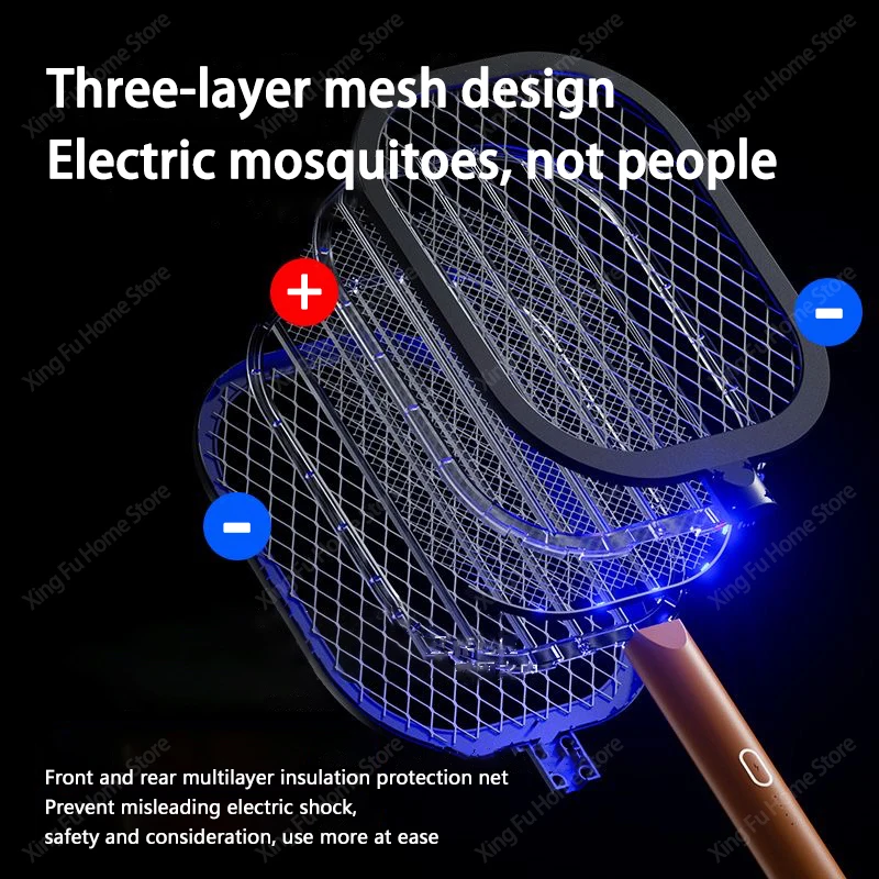 Matamoscas eléctrico mejorado, raqueta recargable por USB, lámpara antimosquitos, matamoscas con batería de litio con Base