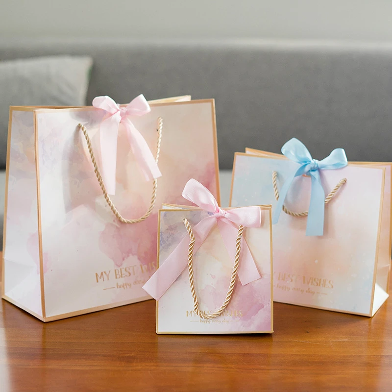 

Pink Kraft Paper Gift Bag with Handle,Birthday Party Packaging Bags,Wedding Gifts for Guest,Ramadan Supplies,Marble Design,10pcs