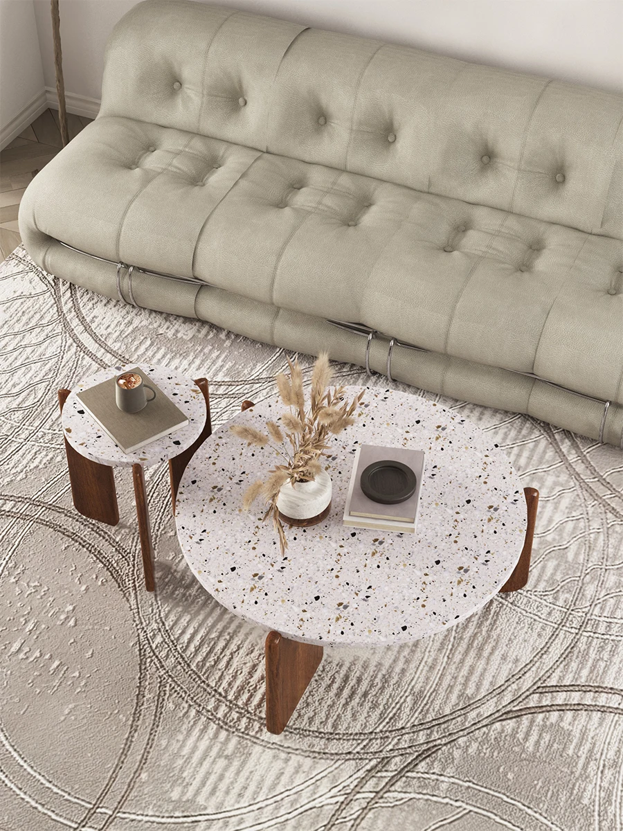 Customized net celebrity Italian Nordic light luxury round coffee table table terrazzo solid wood minimalist wabi sabi small