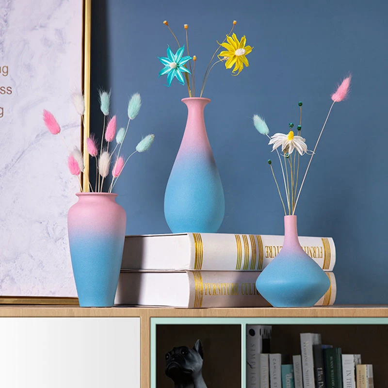 

1Pcs High Quality Ceramic Vase Handmade Pink Blue Small Dried Flower Vase for Various Decor Vases for Decor Ceramic Crafts