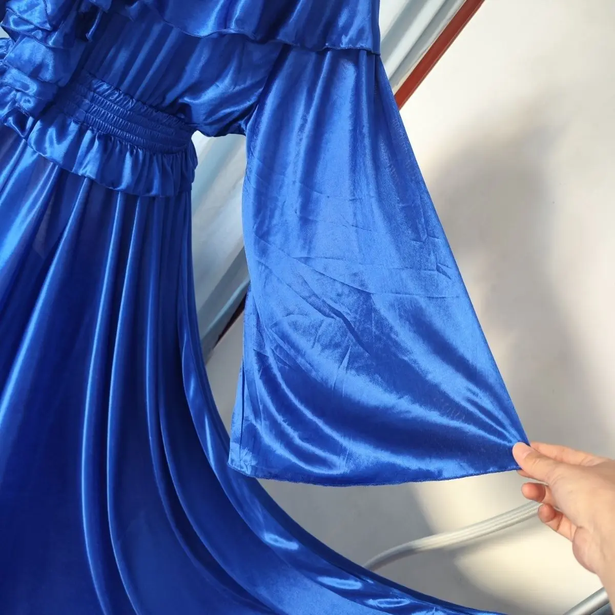 Robe longue en Satin brillant pour femmes, longueur 360 degrés, 2m, à volants, Maxi, robes élégantes, vêtements de nuit