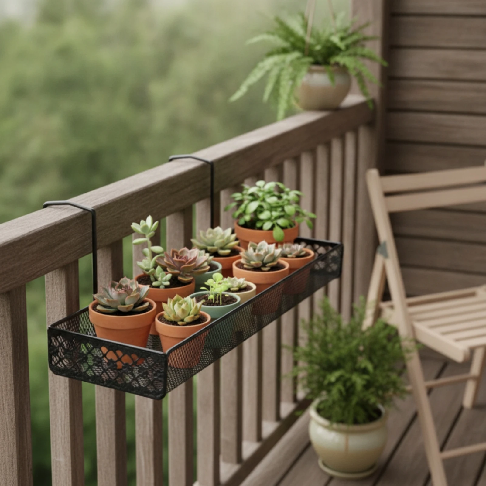 Hanging Planter Rack Metal Hanging Railing Planter Flower Pot Holder Wire Mesh Plant Hanger Rectangular for Apartment Dwellers