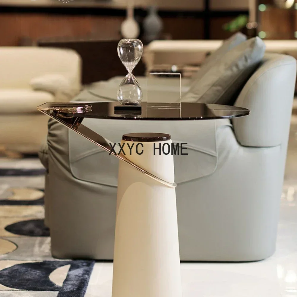 

Post-Modern Light Luxury Tempered Glass Corner Table Living Room Sofa Side Table round Tea Table