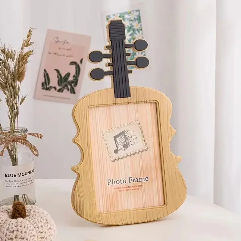7 Inch Violin Photo Frame Creative Kids Frame Baby Student Set Up Table Wholesale Photo Studio Wood Grain Photo Frame Gifts