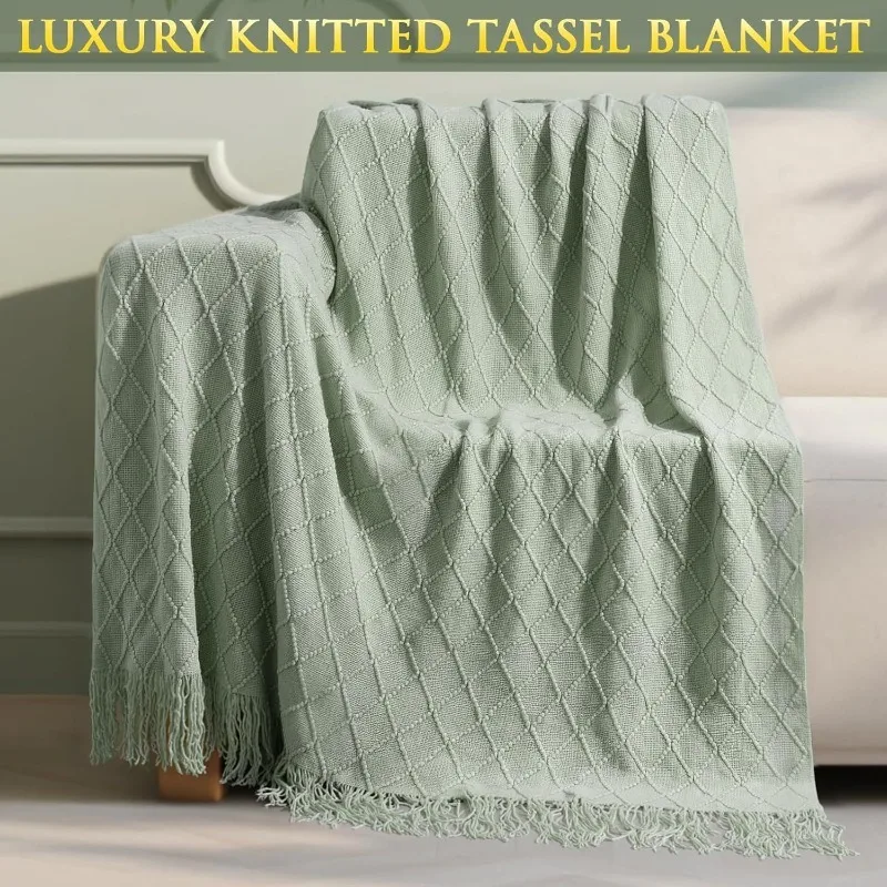 Sofa Blanket Nordic Light Luxury Simplicity Geometric Textured Fringe Throw Blanket for Couch Bed and Home Decor