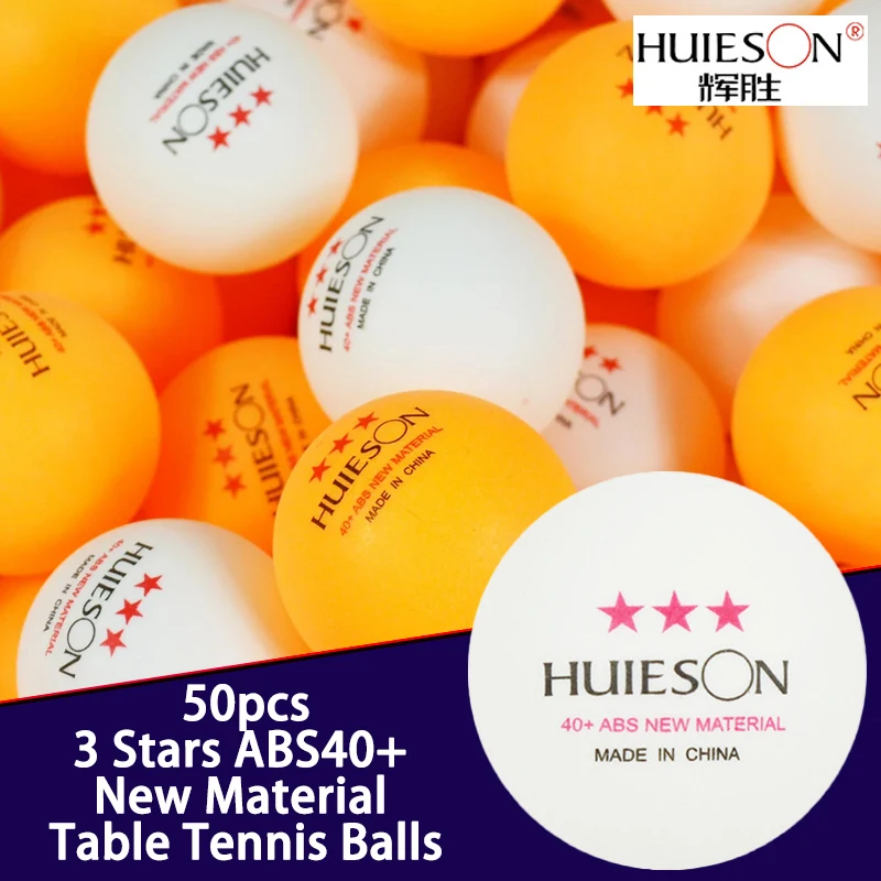 Huison 3 Stars 50pcs ABS40+ New Material Table Tennis Balls High Elasticity Durability Ping Pong Balls for Multi Balls Training