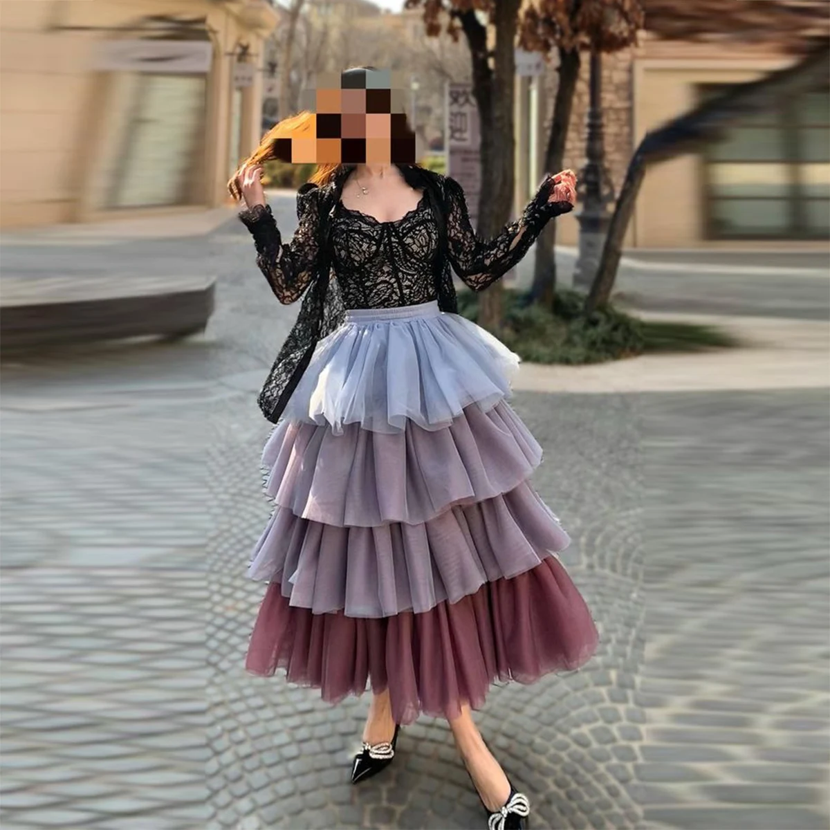 

Colorful Tiered Tulle Long Skirts Elastic Waist Gitls Birthday Party Skirt Mid-Calf Women Formal Wear Women Tiered Long Skirt