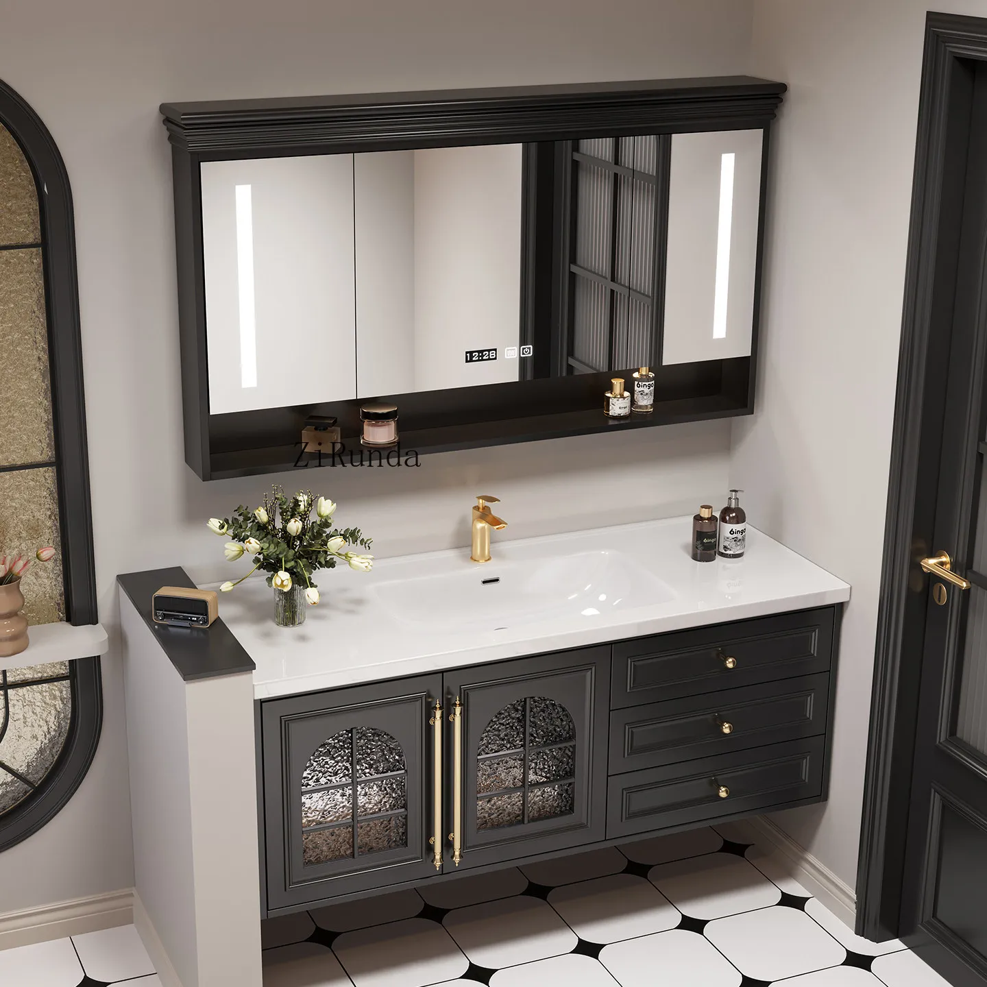 

Тумба для ванной из дуба, встроенный керамический умывальник, умывальник для туалета, комбинированный умывальник для рук.