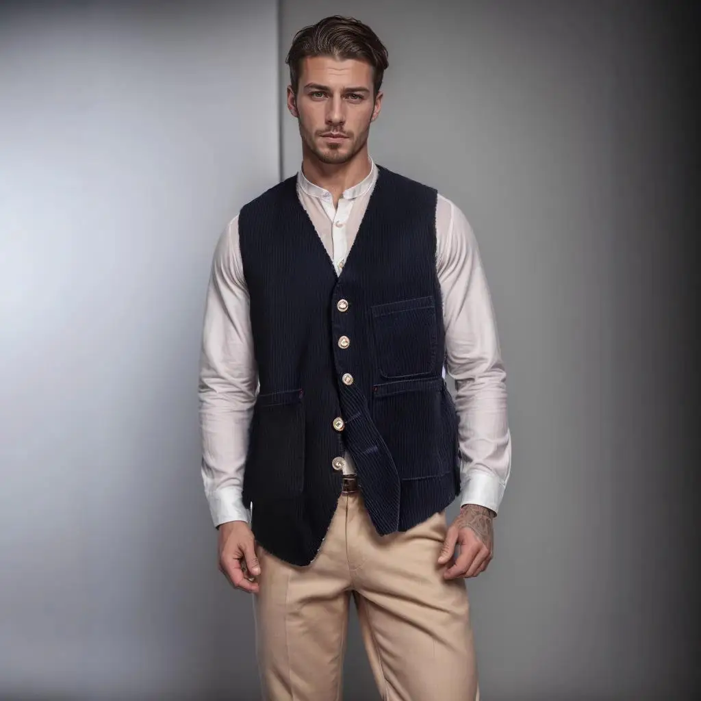 

Мужской осенний вельветовый жилет с пэчворком, приталенный, с V-образным вырезом, повседневный, модный, коллекция Зима 2024