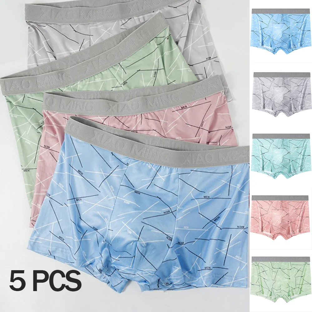 

5Pcs Boxer Shorts Men's Breathable Underwear Man Letters Printing Belt Underpants Thin Panties Youth Elastic Boxer Panty L-4XL