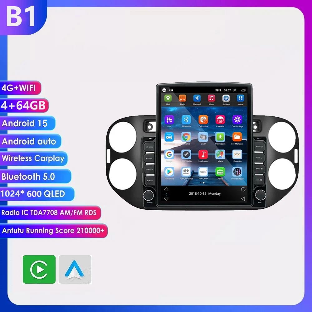 9.7 inch Android 16 Carplay Auto voor VW Volkswagen Tiguan 1 NF 2006 2008-2014 2015 2016 autoradio multimediasysteem GPS speler stereo