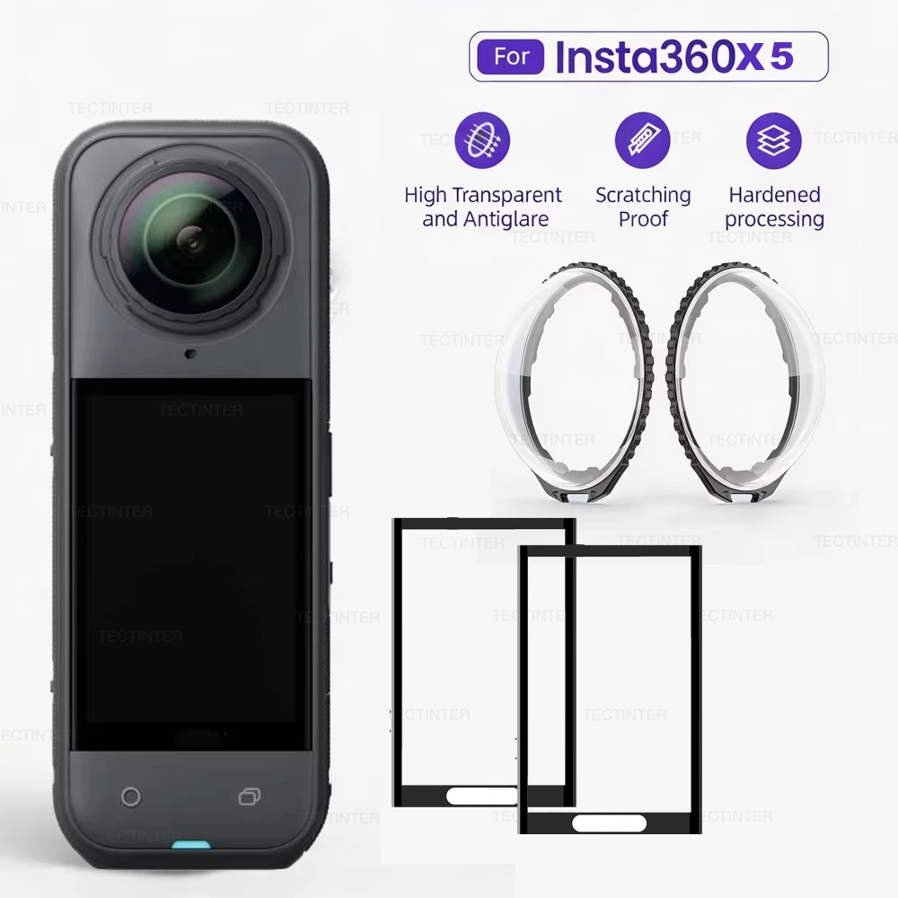 Tempered Glass Film For Insta360 X4 X5 Screen Protector Lens Guard Cap Anti-Scratch Protective Kit 360°Video Camera Accessores