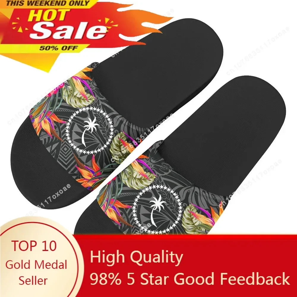 

Chuuk Slipper For Women Polynesian Floral Ladies Fashion Home Slide Sandal Anti-Dirt Female Black Summer Beach Shoe