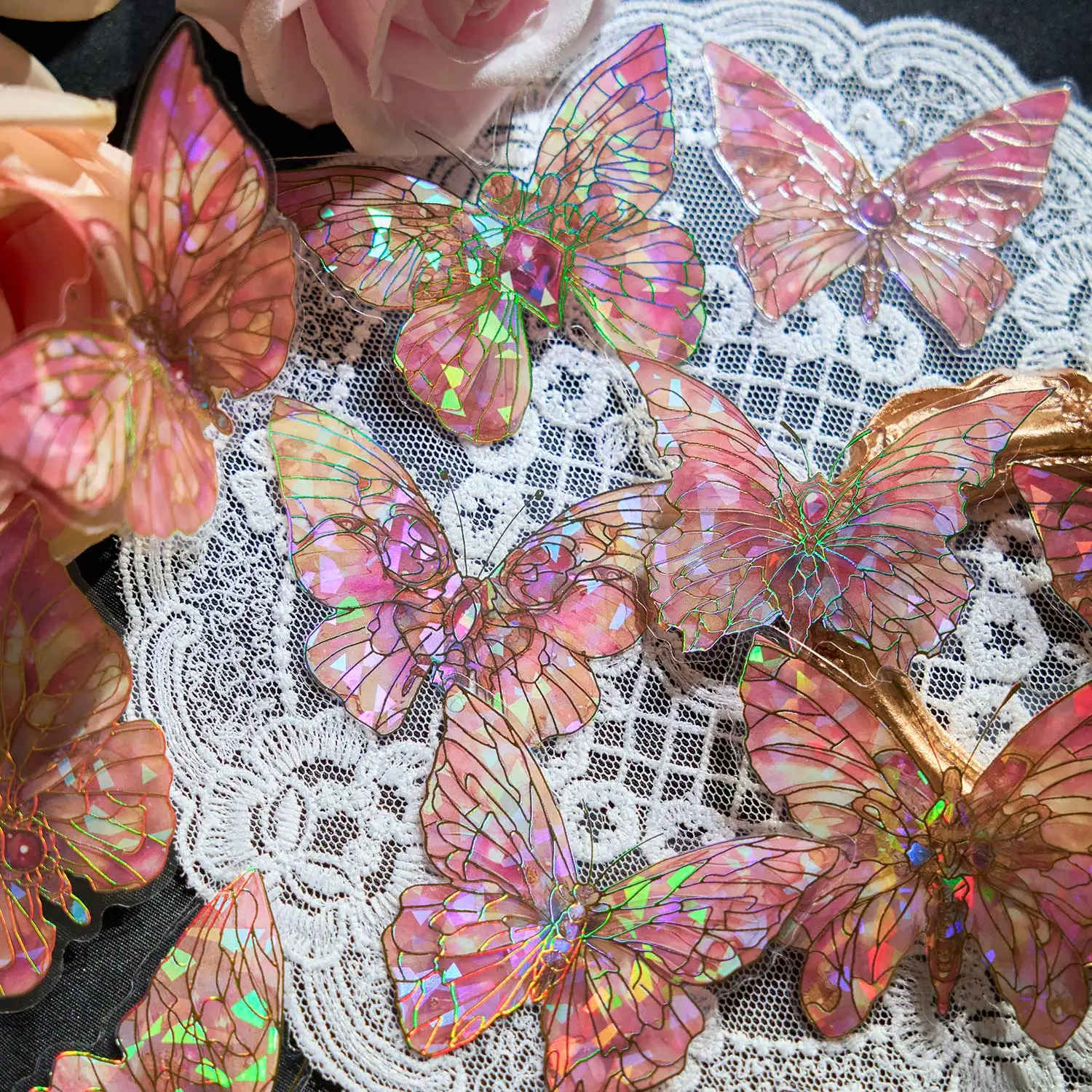 ชุดสติกเกอร์กันน้ำลายผีเสื้อ สัตว์เลี้ยง ลายดอกไม้รักผีเสื้อ ชุดเปลือกหอย แสง สมุดบันทึก DIY วัสดุตกแต่ง