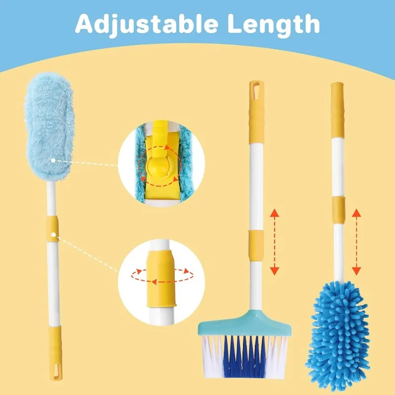 어린이 청소 세트 유아 청소 장난감 세트 역할 놀이 가사 교육용 장난감 청소 카트 빗자루 쓰레받기 걸레 포함