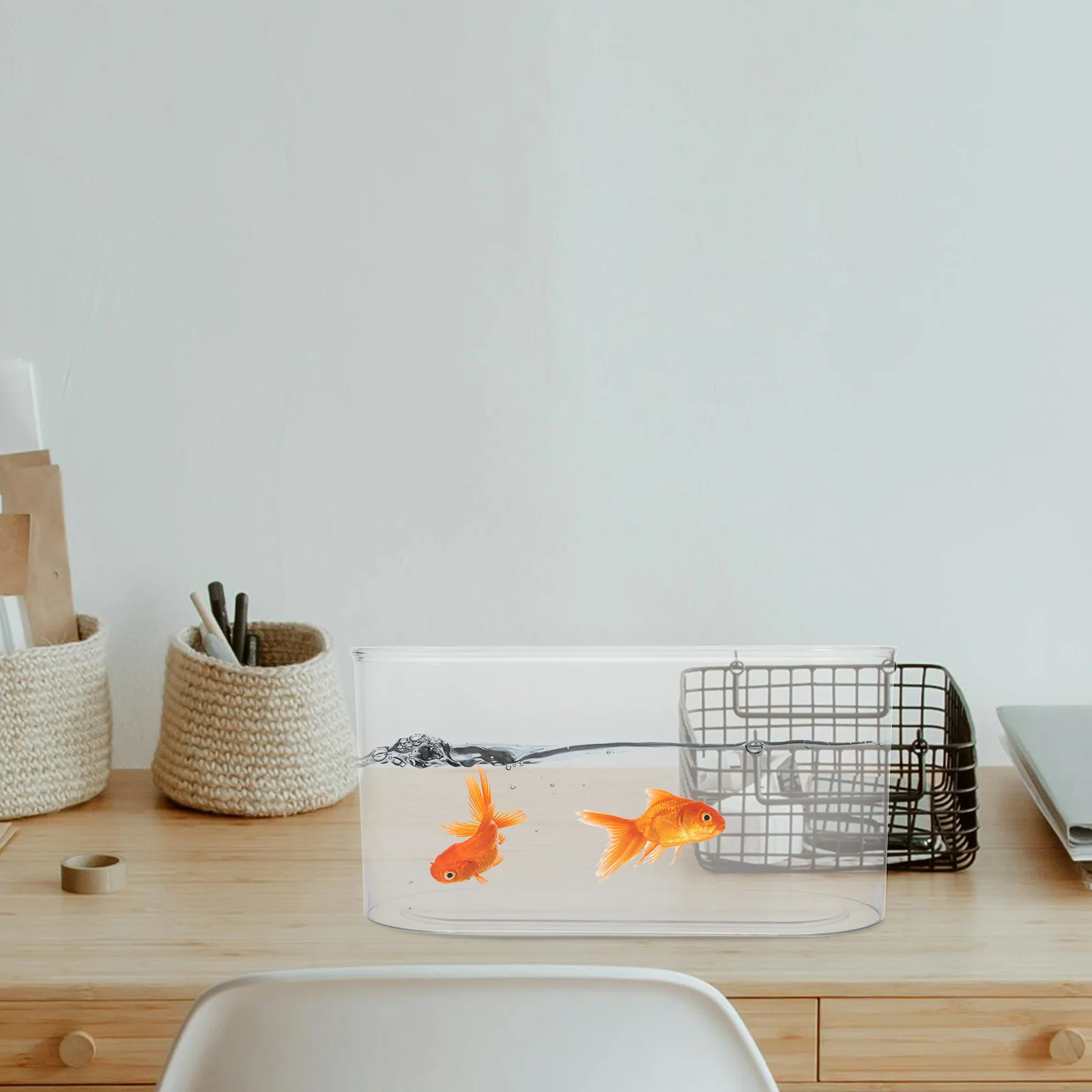 

12 Inch Transparent Oval Fish Tank Clear Plastic Desktop Aquarium For Betta Goldfish Shrimp Crab Turtle Reptile Habitat Home