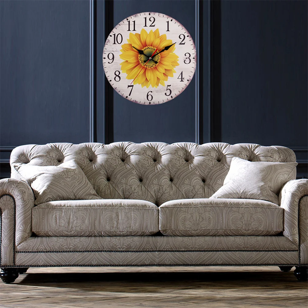 

Creative Wooden Sunflower Wall Clock 30cm Silent Round Shape Decoration Bedroom Living Room Kitchen Office Dining Room
