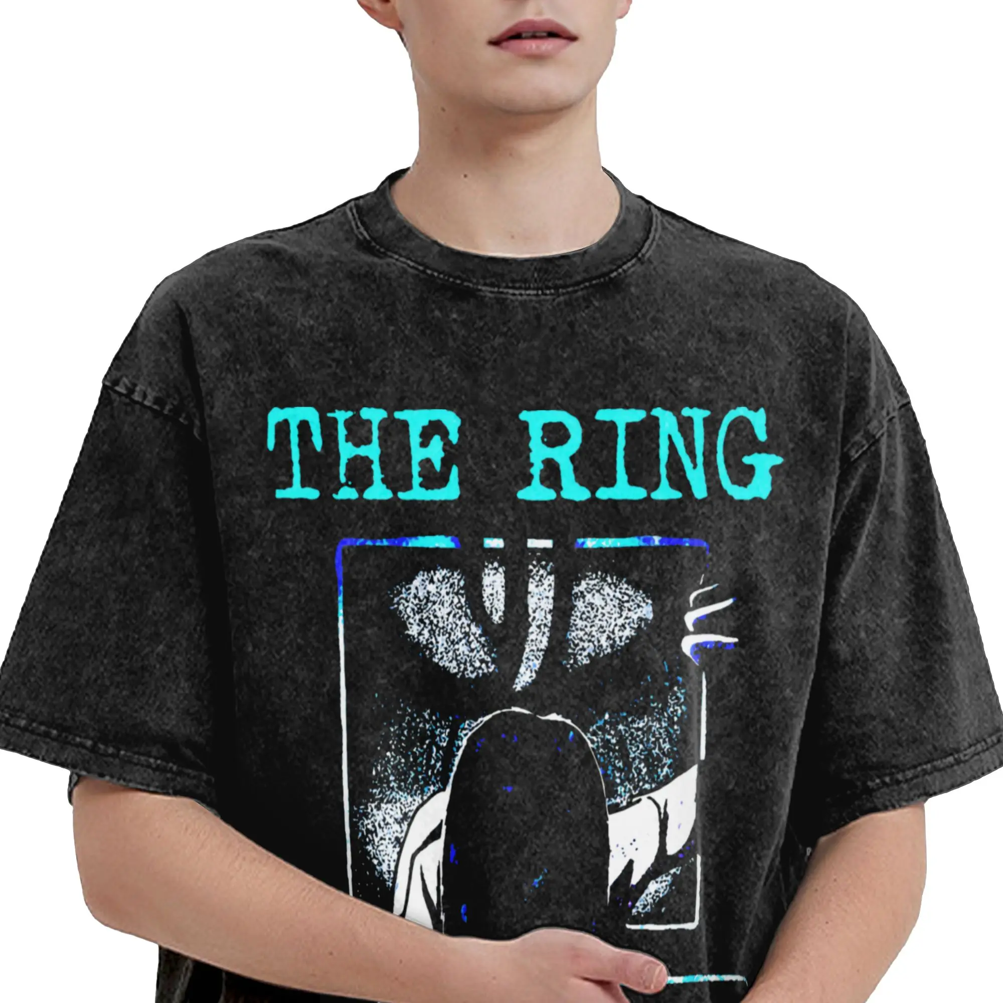 The Ring Horror Movie T Shirt Hip Hop Washed Short Sleeve Oversize T-Shirt  Vintage Men Women Streetwear Printed Tees