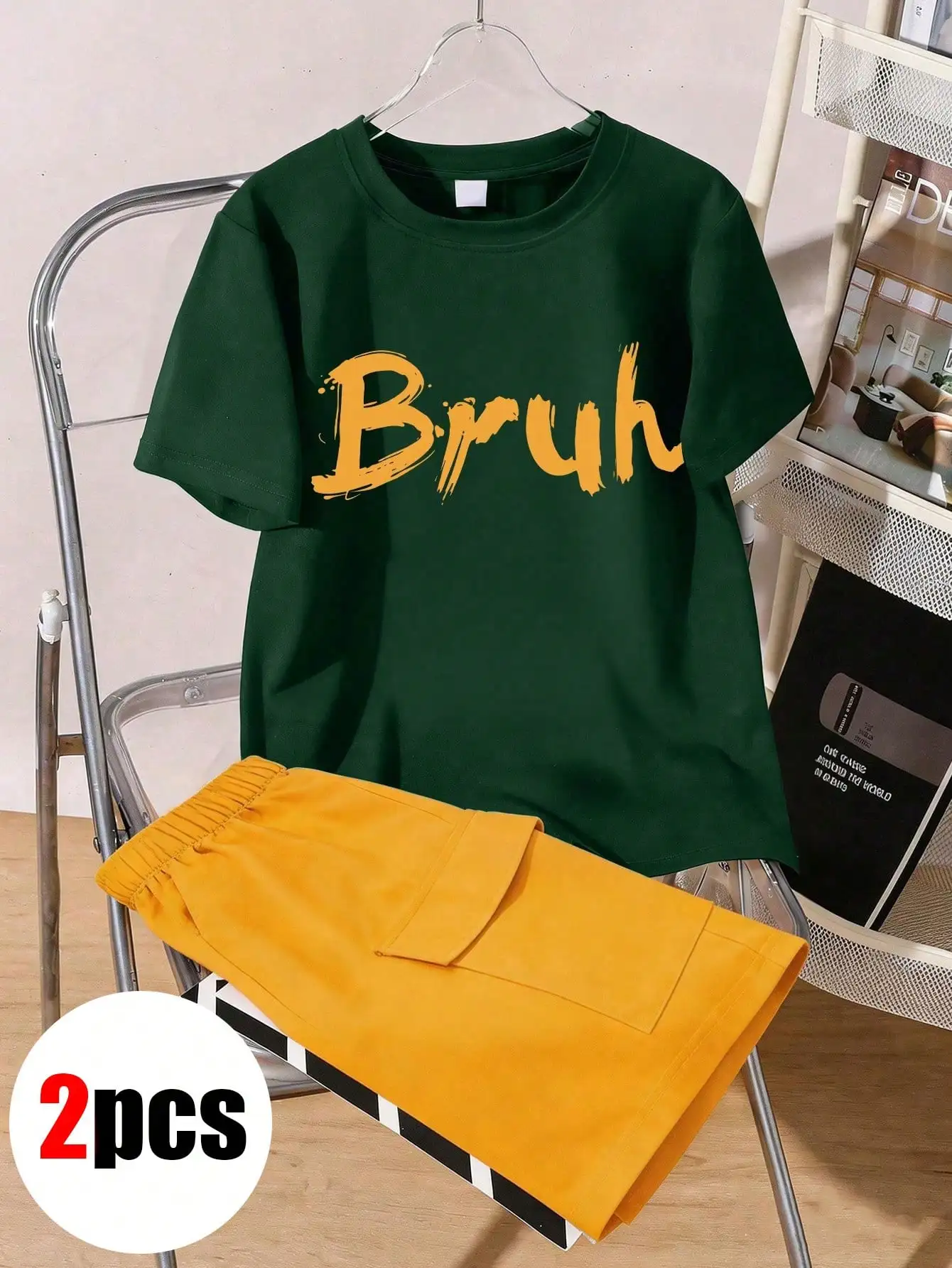 

2 Pcs Boys Summer Casual Outfit, short sleeve T-shirt matched with shorts with funny letter print. Soft breathable fabric, comfortable to wear, stylish and versatile for daily outdoor activities, leisure time and various summer occasions