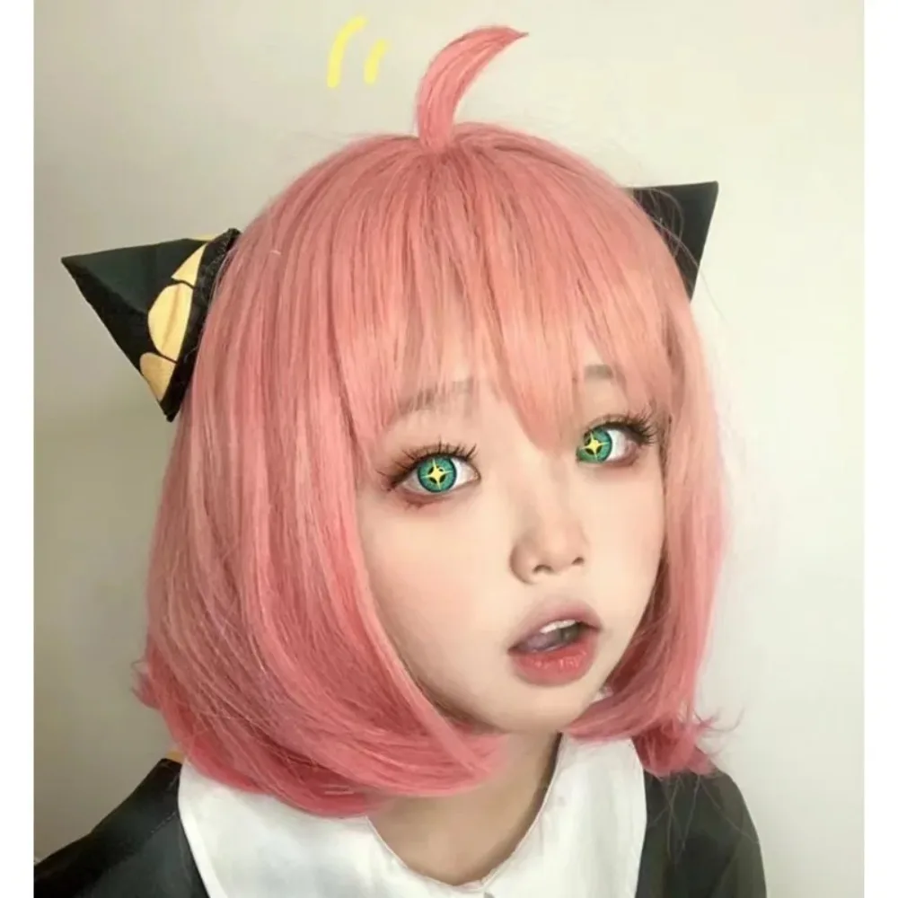 Peruka Spy × FAMILY Cosplay Ania Fujie Różowa Falowana Krótka Peruka Pełna Osłona Głowy Makijaż Imprezowy Peruka na Bal