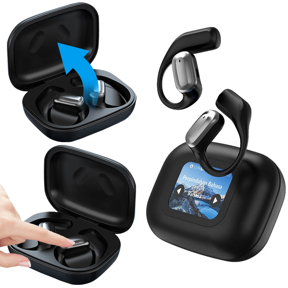 Intelligent Touch Screen Bluetooth-Compatible OWS Headphone IPX5 Waterproof Xp2 Earbuds LCD Colour Screen for Workout Sports