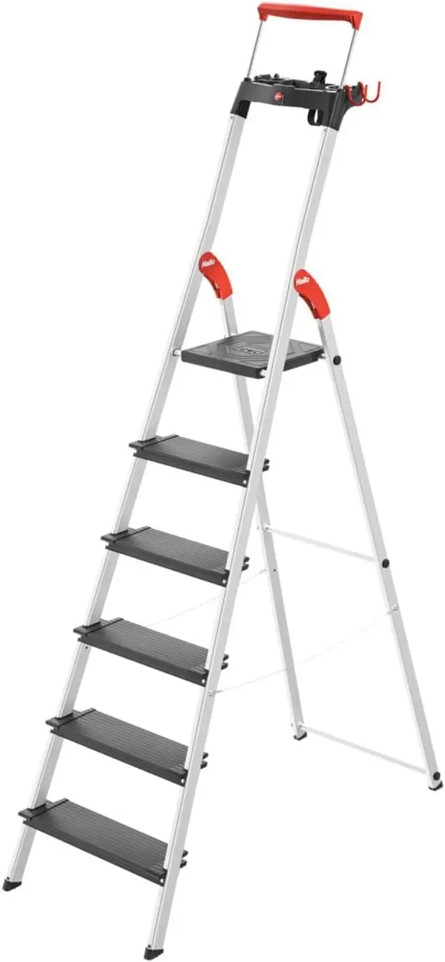 

Aluminum Safety Step Ladder 6 Extra Wide Steps, 330 lb Capacity - Extendable Grab Rail, Platform Lock -