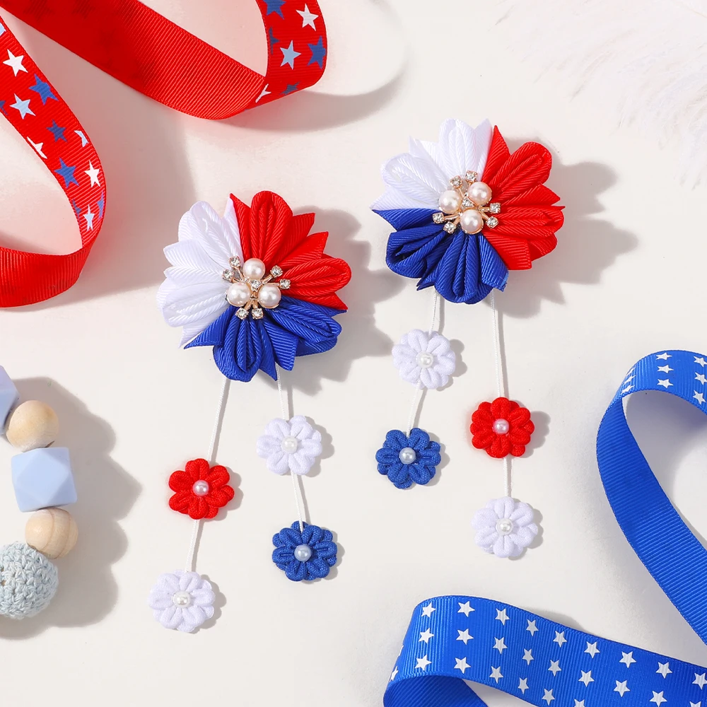 

2pcs/set Independence DayHair Clips for Girls Rainbow Flower Tassel Barrettes Hairpins Cute Headwear Hair Accessories Wholesales