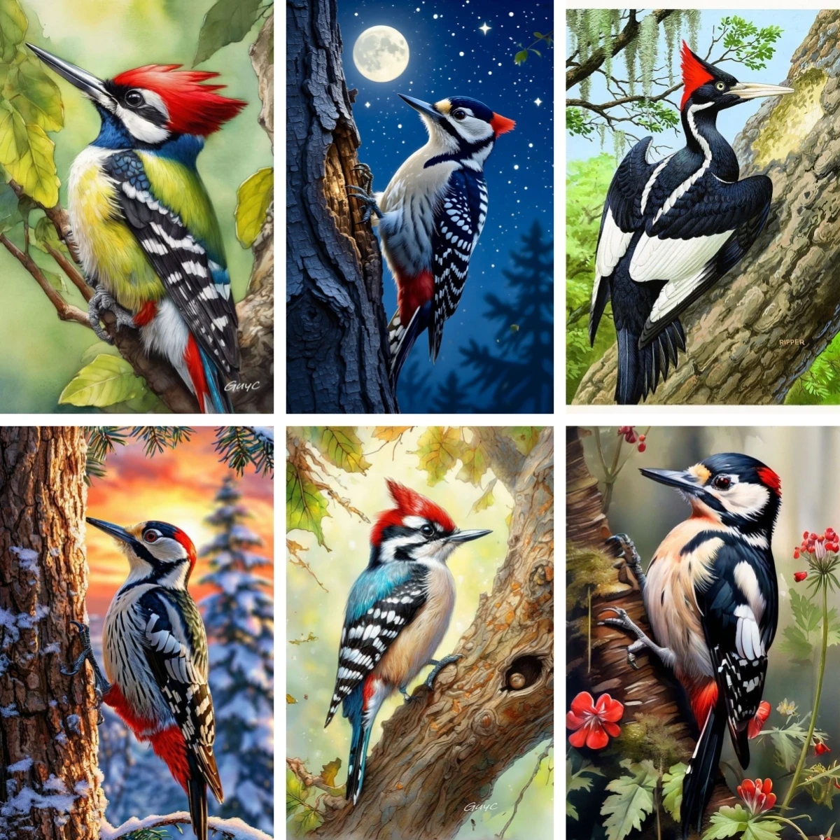 

Pileated Woodpecker Art Rustic Bird Scene DIY 5d Diamond Painting Mosaic Cross Stitch Square Round Diamond Beads Art Decor