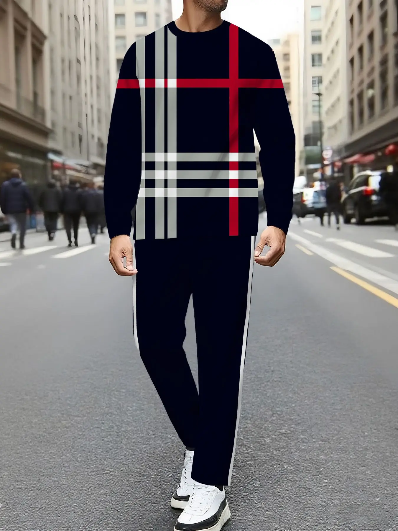 طقم مكون من قطعتين، طقم رياضي عصري للرجال من أوروبا وأمريكا بأكمام طويلة وسراويل طويلة