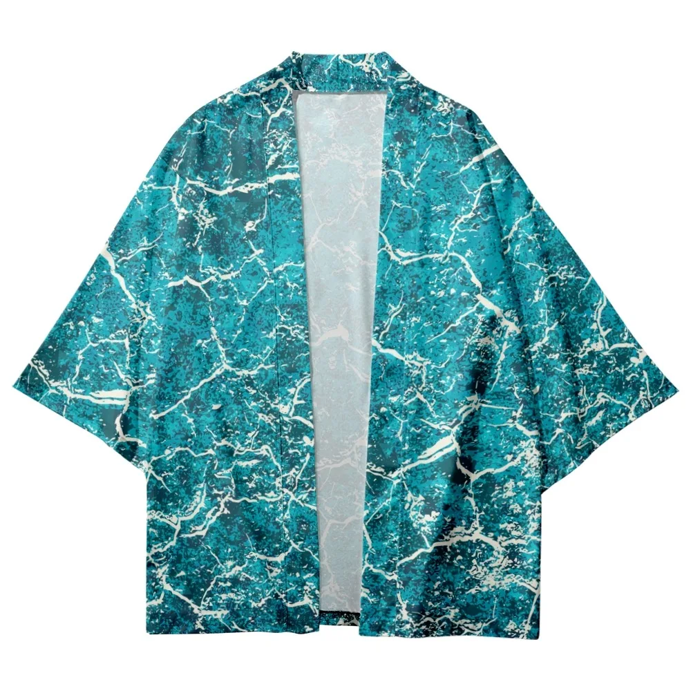 

Water pattern Print Tops Harajuku Haori Yukata Chinoiserie Fashion Japanese Kimono Streetwear Men's Ladies Cardiga-