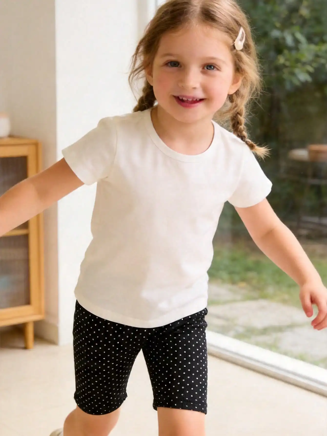 1Pc Toddler Girls Polka Dot Ribbed Bike Shorts Soft Breathable Knee Length Leggings Kids Casual Summer Safety Shorts For 2-10Y