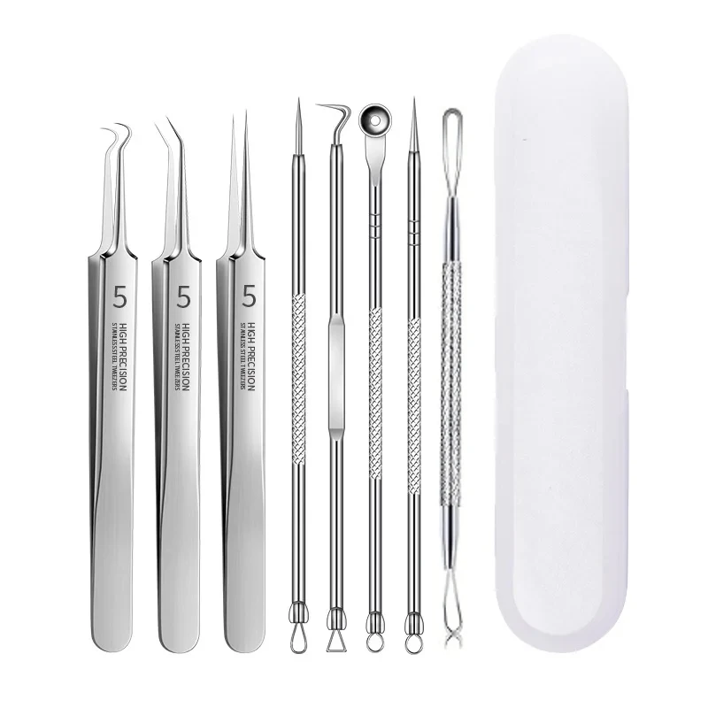 1/8Pcs PcCell Pimples Blackhead Remover Clip Ultra-fine Tweezers Black Dots Blackhead Extractor Acne Needle Facial Cleaner Skin