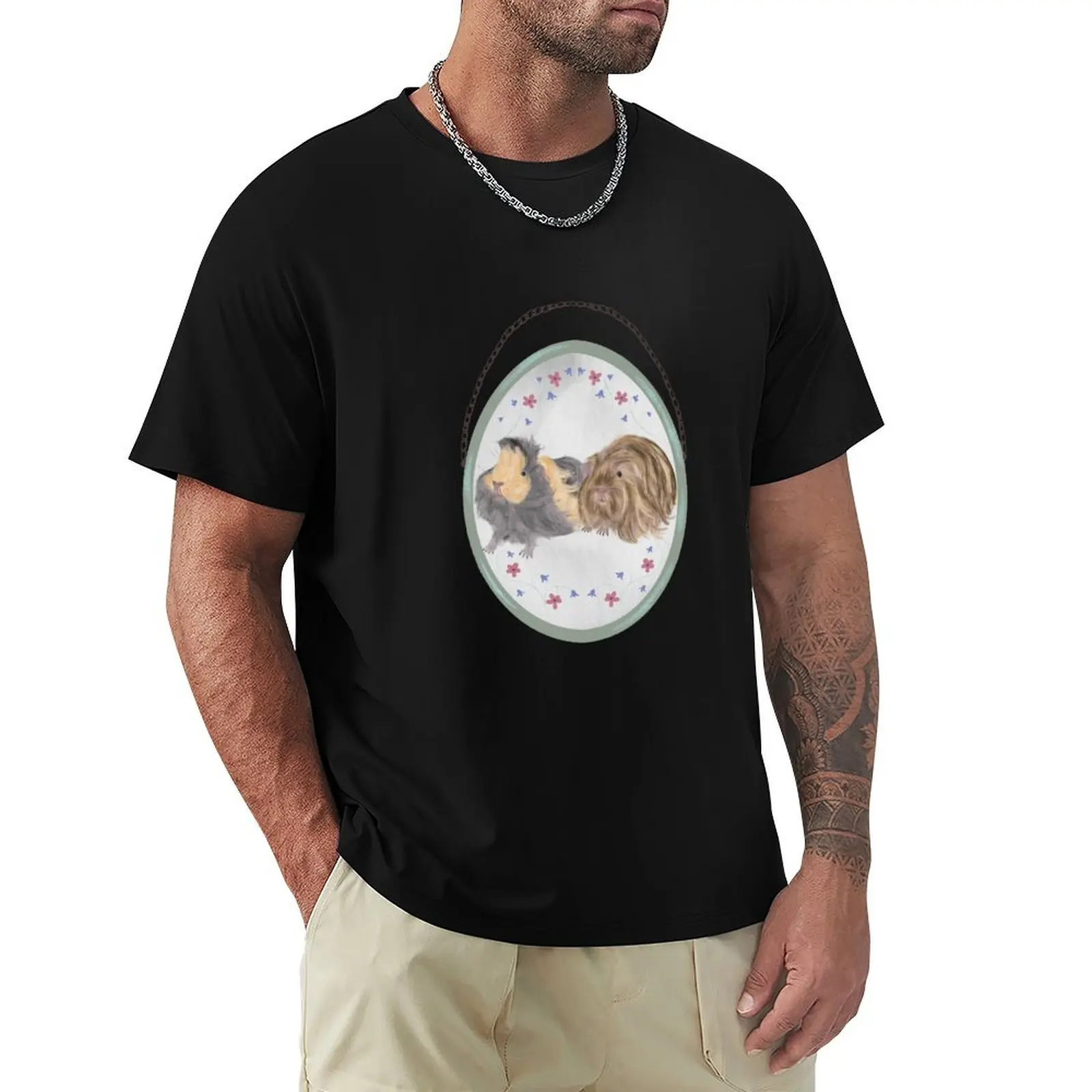 Guinea Pigs in vintage frame T-Shirt Heavy Duty Casual Work Tee