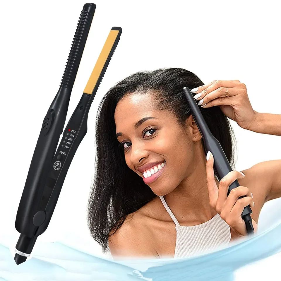 Mini Teddy Wave Hair Straightener Thin Pencil Flat Iron Titanium Professional Salon Hair Curler for Short Hair