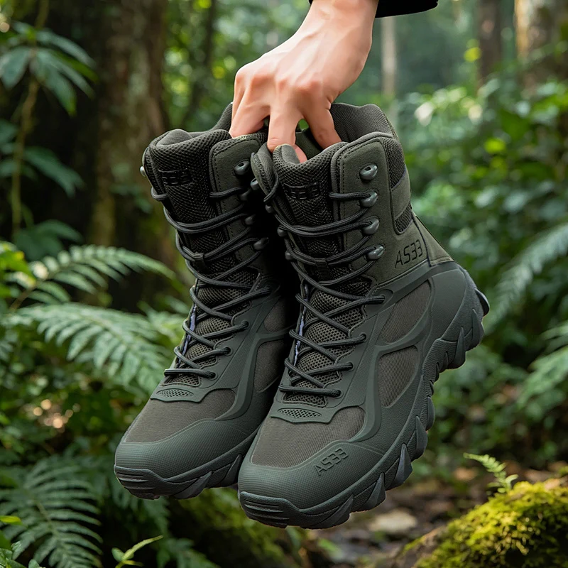 Men's Military Tactical Boots Army Boots Men Side Zipper Military Boots Men Anti-Slip Ankle Boots Work Safety Shoes Hiking Shoes