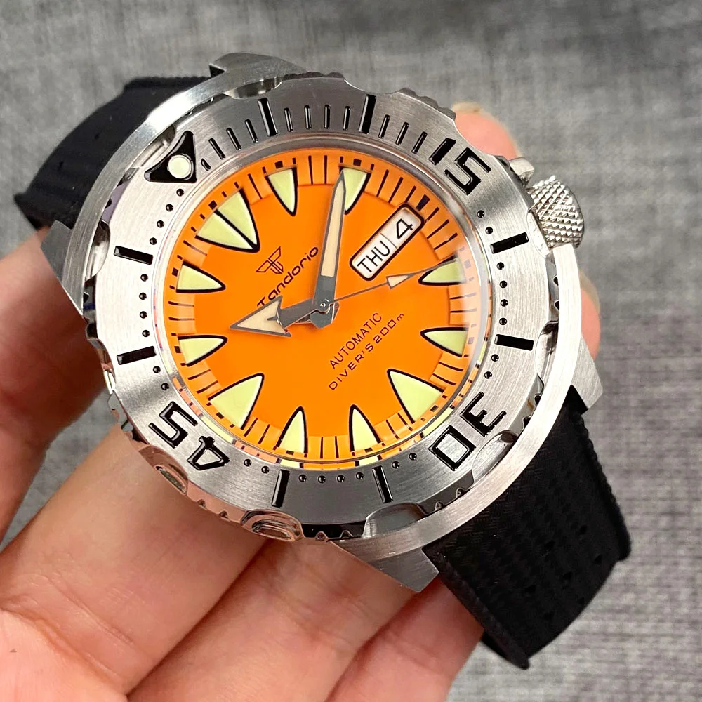 Luminous 42mm 200M nurkowanie AR szafirowy kryształ Monster pomarańczowa tarcza NH36A męski zegarek automatyczny godzina 3.8 dzień Lume guma