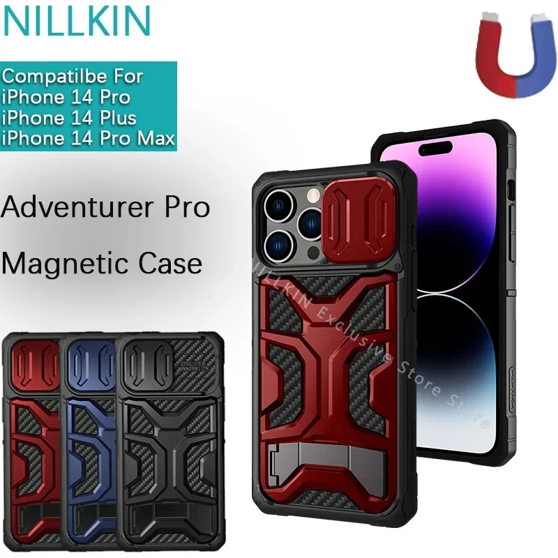 

Nillkin For iPhone 14 Pro Max/14 Pro/14 Plus Adventurer Pro Magnetic Case Lens slide bracket Magsafe phone case protective cover
