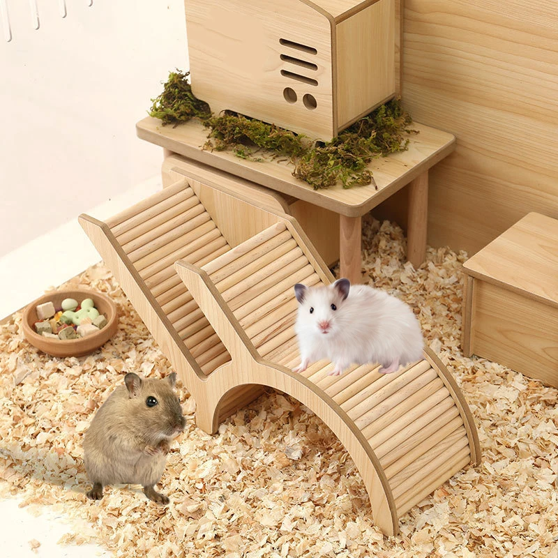 

Wooden Hamster Hideaway Multi Functional Hamster House with Climbing Ladder Underground Caves Small Pet Landscaping Supplies