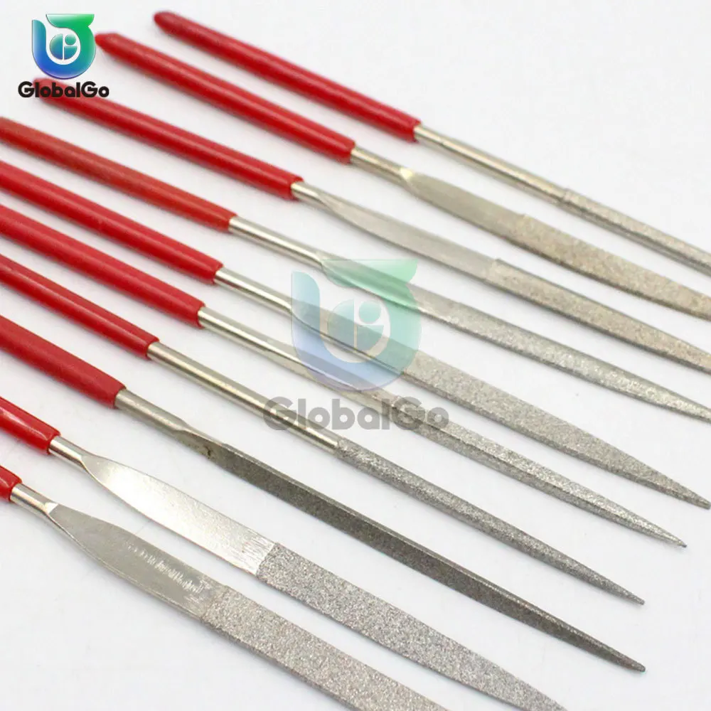 10pcs Diamond Files for Metal Jeweler Stone Polishing Wood Carving Craft Double-cut Plating Needle File Set Hand Tools 3x140MM