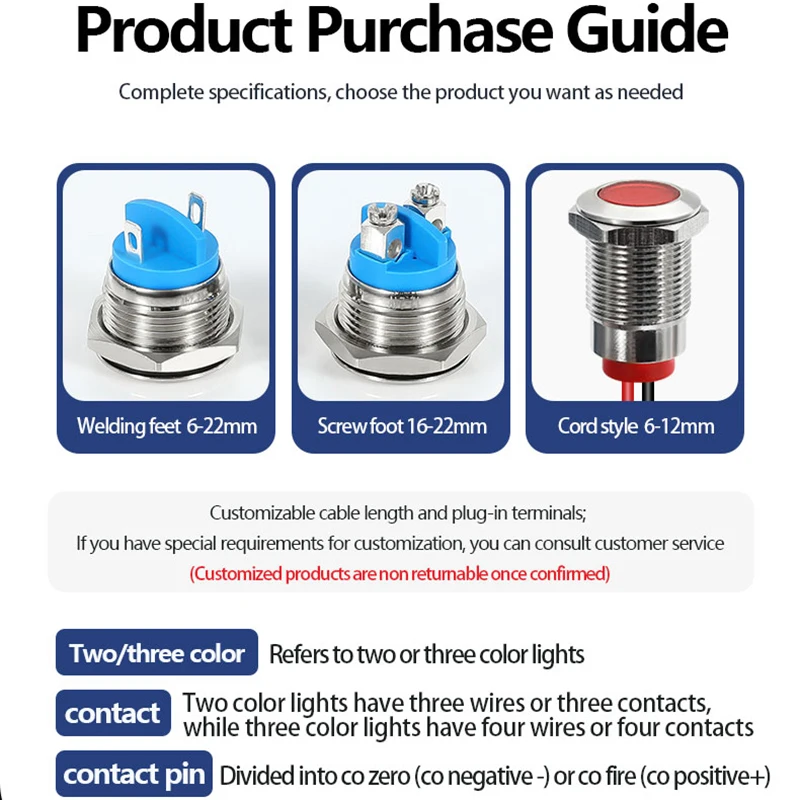 10mm Metal Indicator Light With Wire Indicator Light LED Signal Light IP68 Waterproof Indicator Light