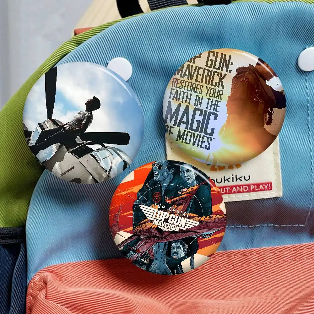 Movie T-Top Gun Cartoon Brooches Anime Badge Round Handmade Brooch Lapel Pins Jewelry for Backpack Clothes Gifts
