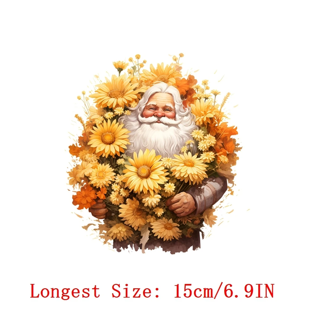 15cm Christmas Daisy Flower Snowman Santa Claus Diy DTF Heat Transfer Sticker T-shirt Clothes Decals Iron On Transfer Stickers