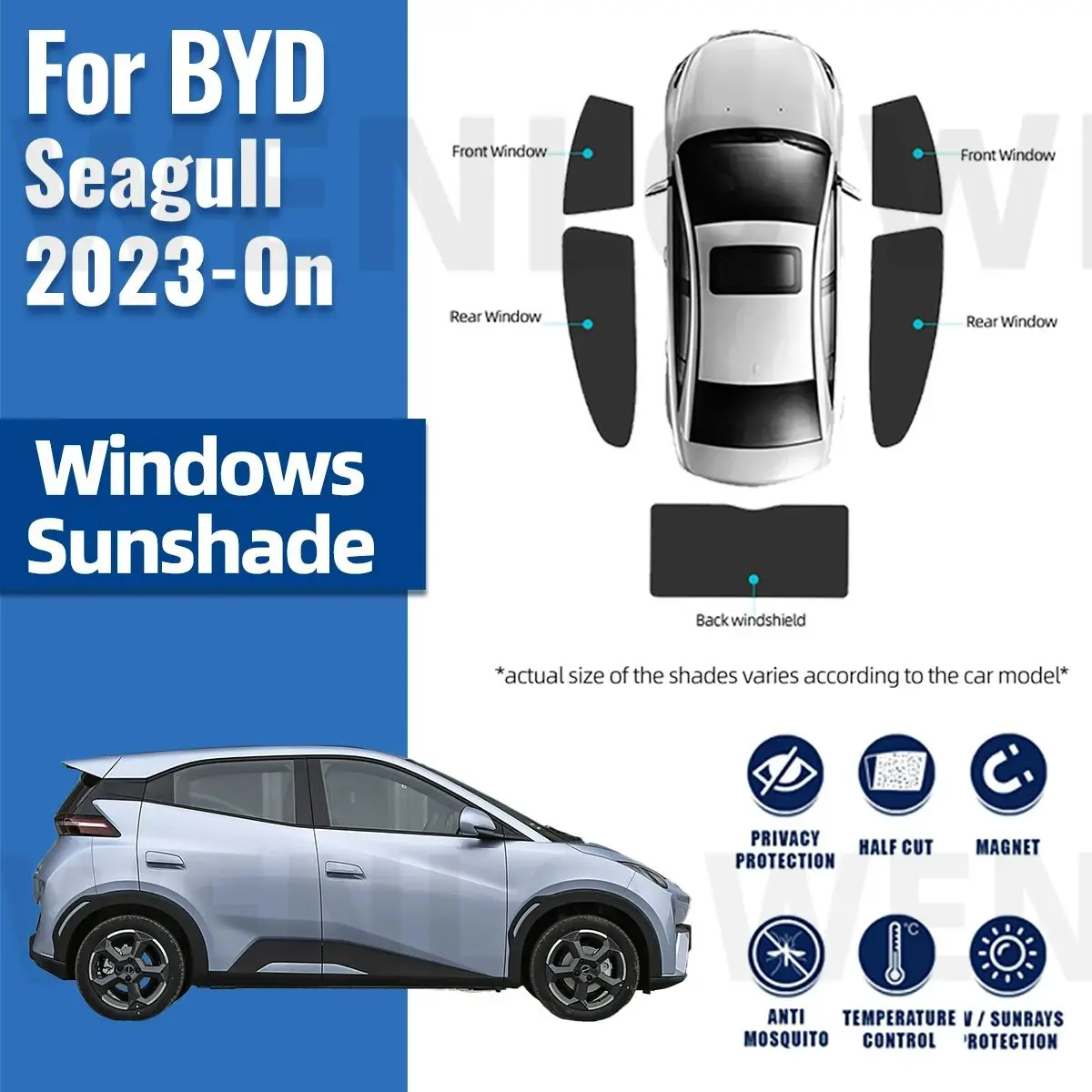 

For BYD Seagull 2023 2024 Car Sunshade Shield Magnetic Front Windshield Blind Curtain Rear Side Baby Window Sun Shades Visor