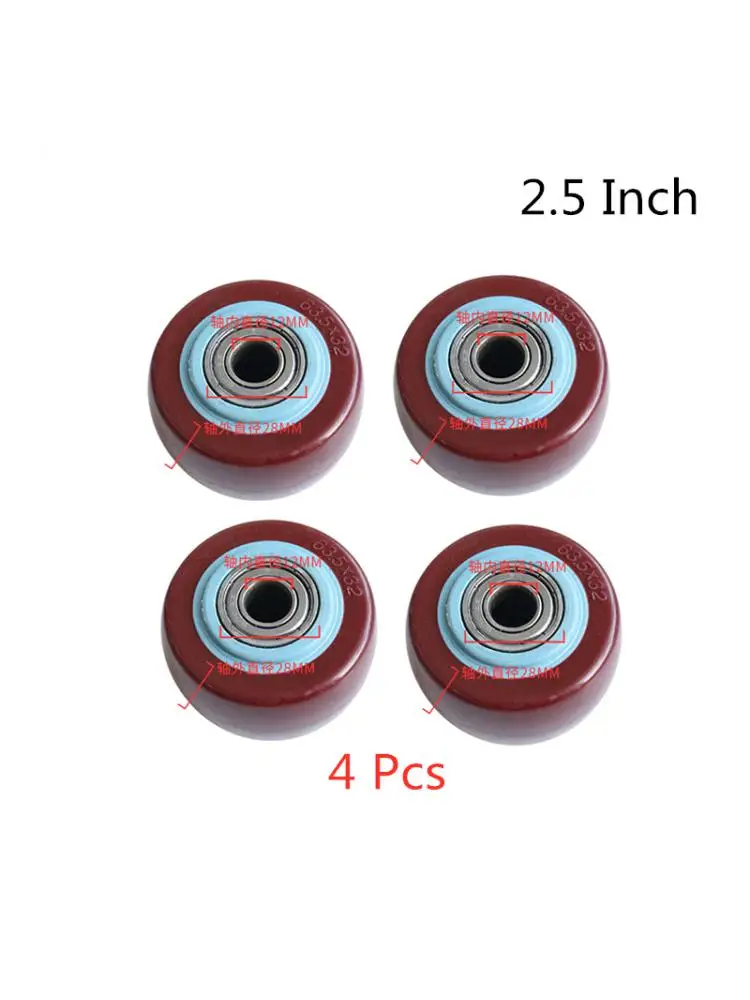 

(4 Packs) 2.5 Inch Jujube Red Polyurethane Single Wheel Wear Resistant Cart Double Bearing