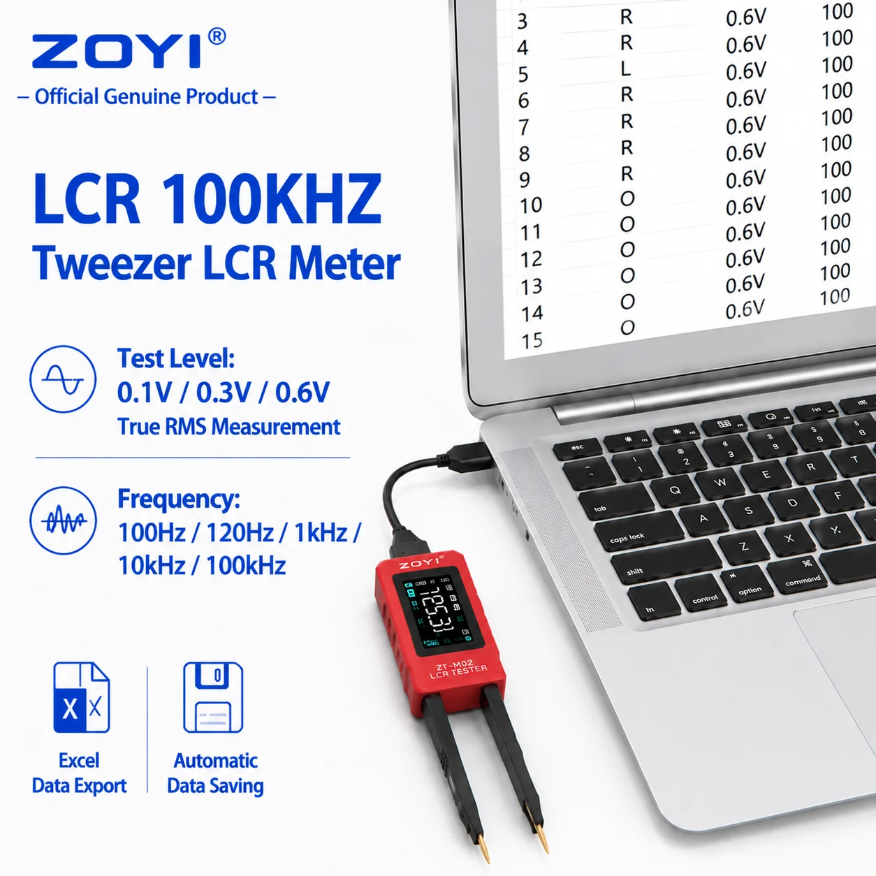 ZOYI MD2 Smart 2-in-1 Tweezers LCR/ESR Tester 4-Wire Kelvin Clip 100kHz High Precision for SMD R C L ESR Measurement view 4