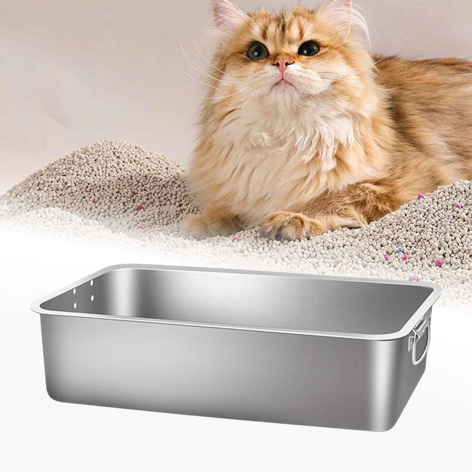 Open Top Pet Litter Box High Sides Dog Cat Litter Pan Pet Supplies for Indoor Cats with Handles Pet Toilet Sand Box Container